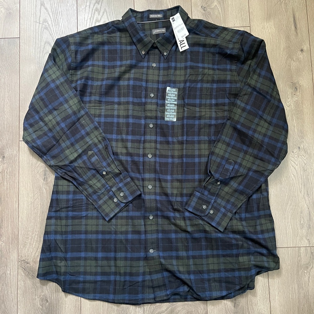 NEW St John's Bay Button Down Plaid Flannel Shirt Mens 3XLT 100% Cotton